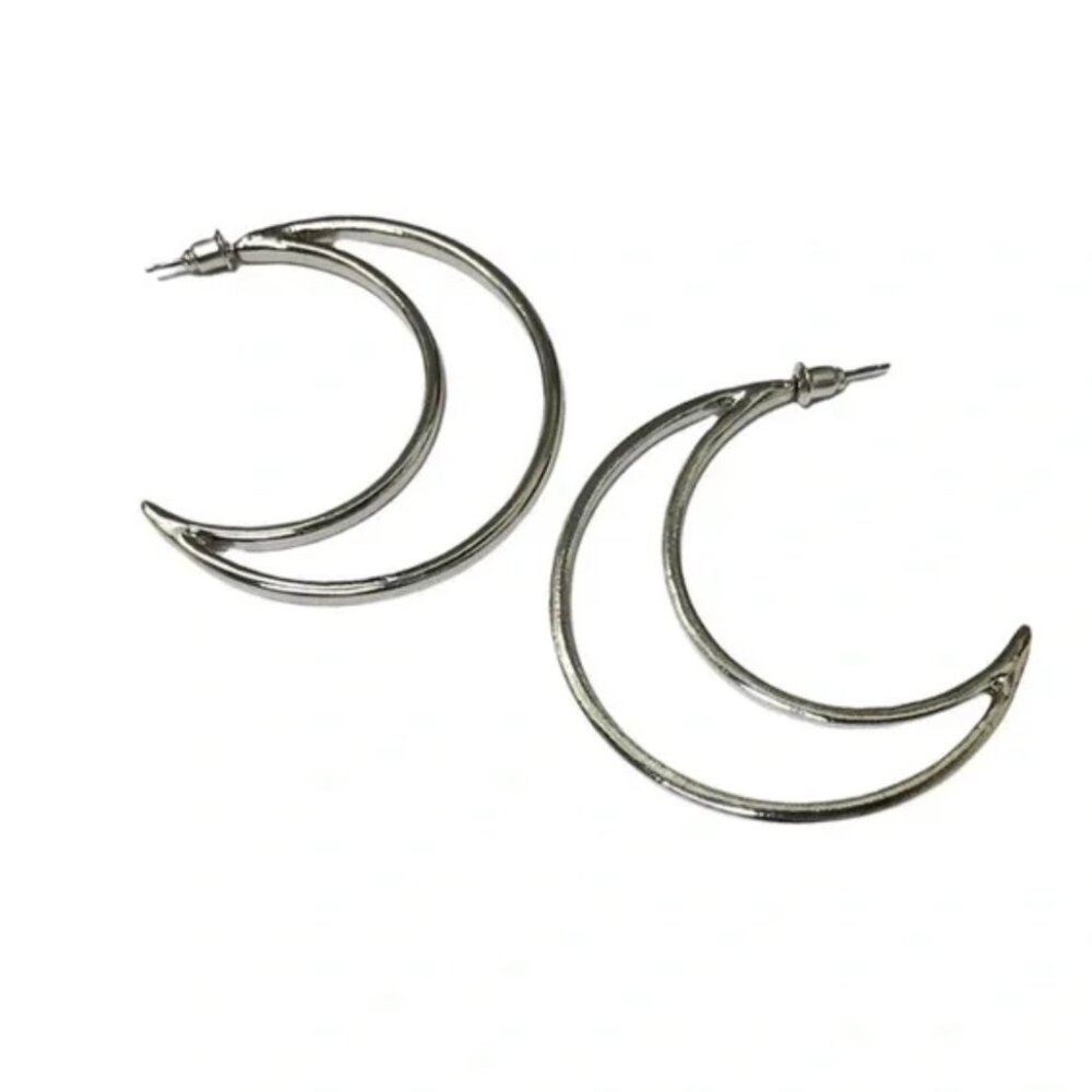 Silver Crescent Hoop Earrings